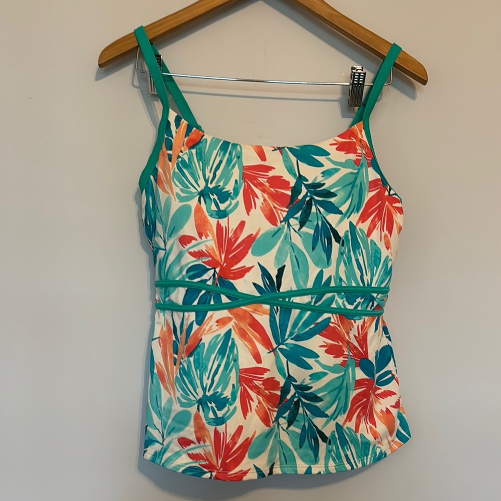 L.L. Bean Floral Tankini Top Sz 12 EUC